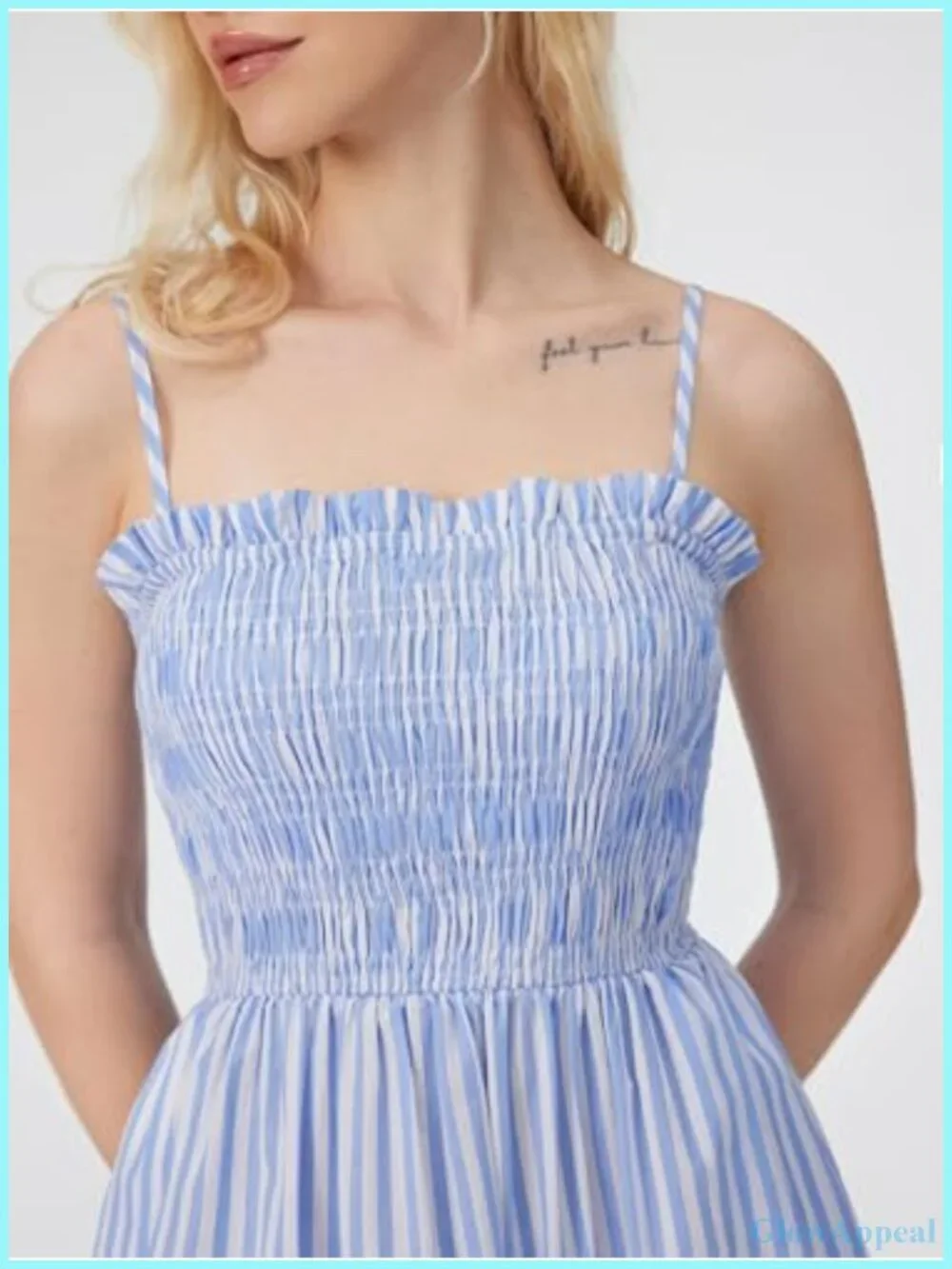 Striped Spaghetti Strap Casual A-Line Midi Beach Dress with Pockets